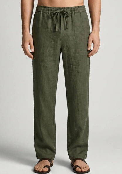 Army Green Linen Loose Fit Men Pant-51894