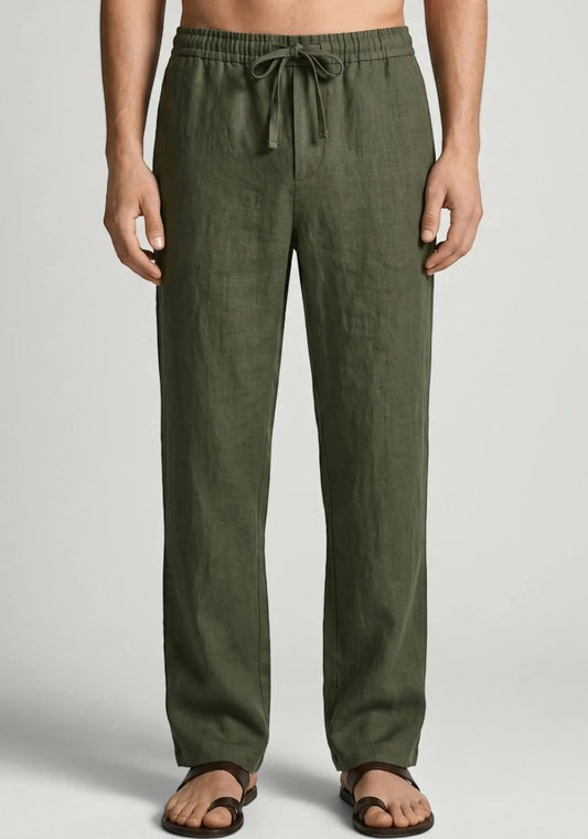 Army Green Linen Loose Fit Men Pant-51894