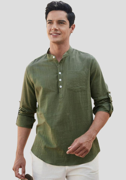 Army Green Linen Solid Short Kurta-50843