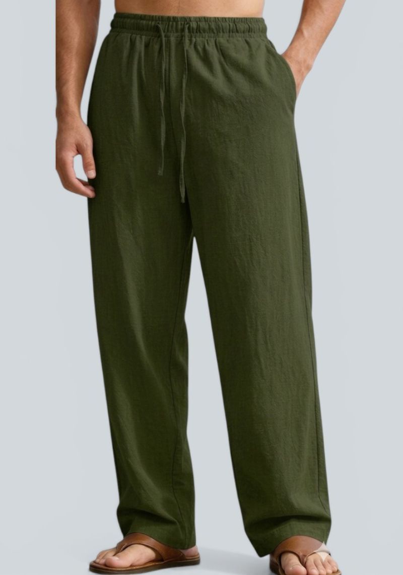 Army Green Premium Linen Relaxed Fit Loose Fit Men Pant-50872