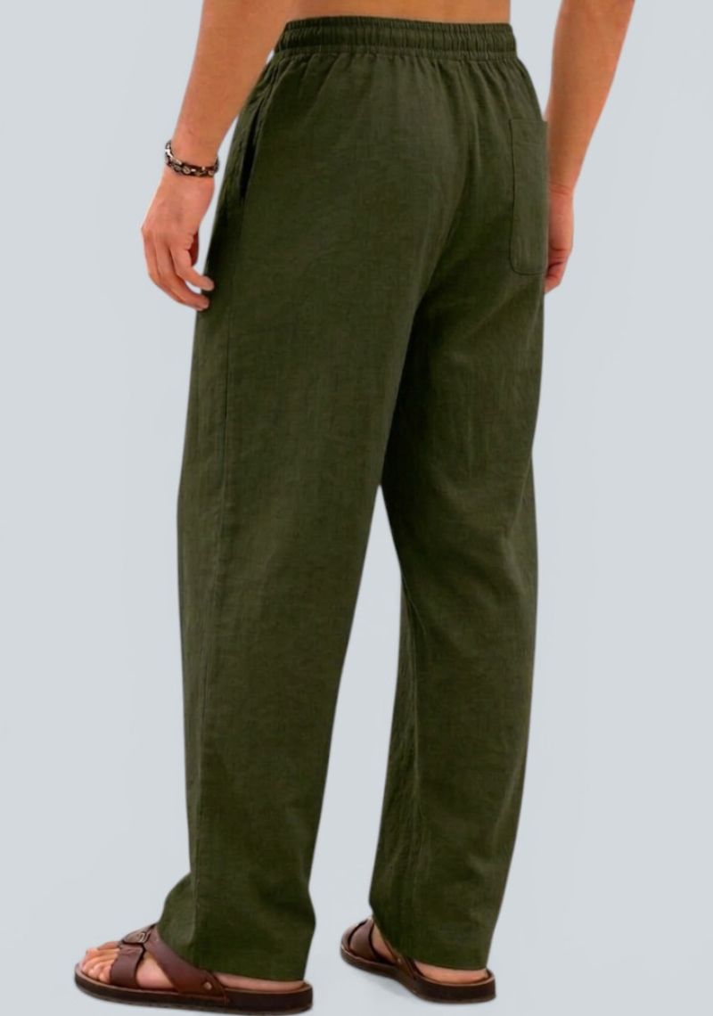 Army Green Premium Linen Relaxed Fit Loose Fit Men Pant-50872