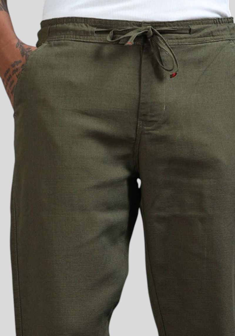 Army Green Premium Linen Relaxed Fit Loose Fit Men Trouser-50476