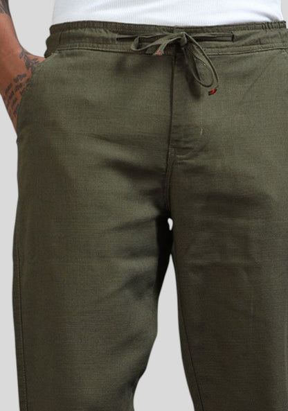 Army Green Premium Linen Relaxed Fit Loose Fit Men Trouser-50476