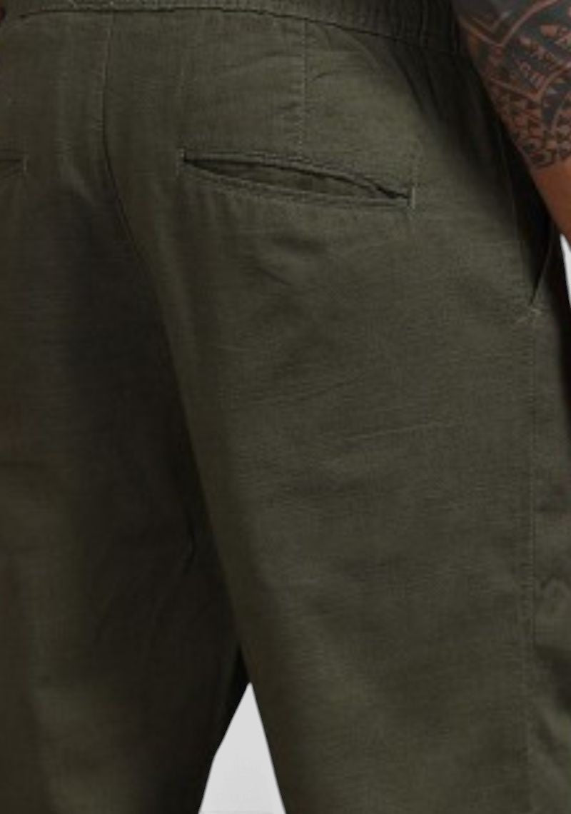 Army Green Premium Linen Relaxed Fit Loose Fit Men Trouser-50476