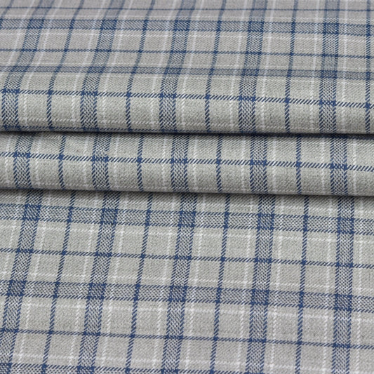Wool Blazer Fabric (2 Meter)-Beige Blue Checks-90647