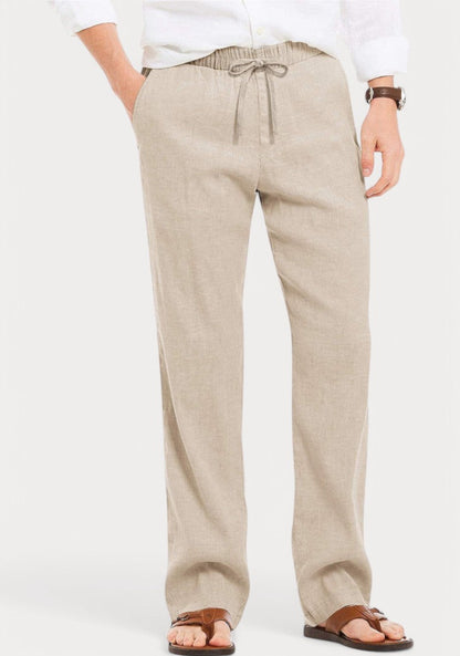 Beige Cotton Linen Loose Fit Men Pant-49523