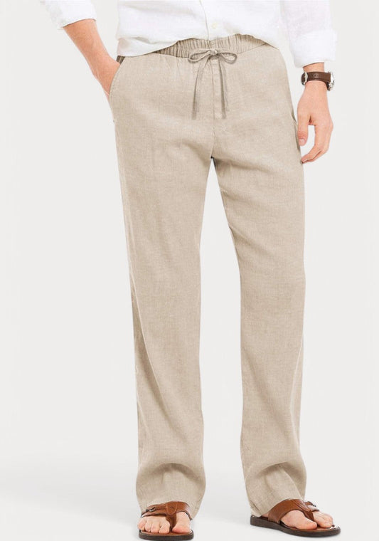 Beige Cotton Linen Loose Fit Men Pant-49523