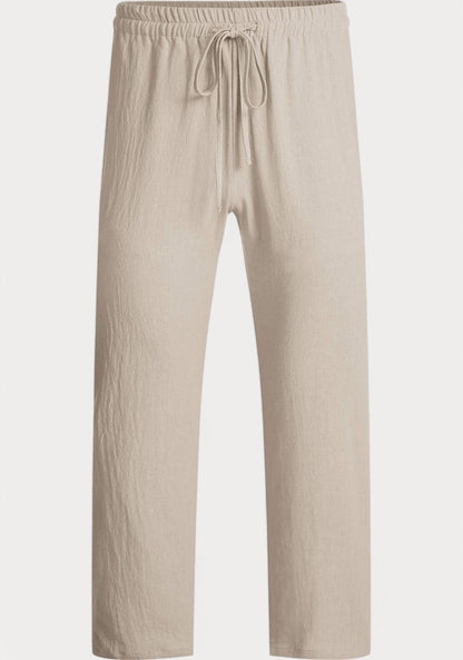 Beige Cotton Linen Loose Fit Men Pant-49523
