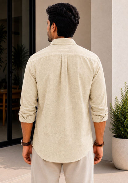Beige Linen Relaxed Fit Full Sleeve Shirt-51884
