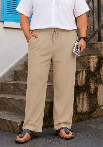Beige Linen Plus SIze Relaxed Fit Men Pant-51558
