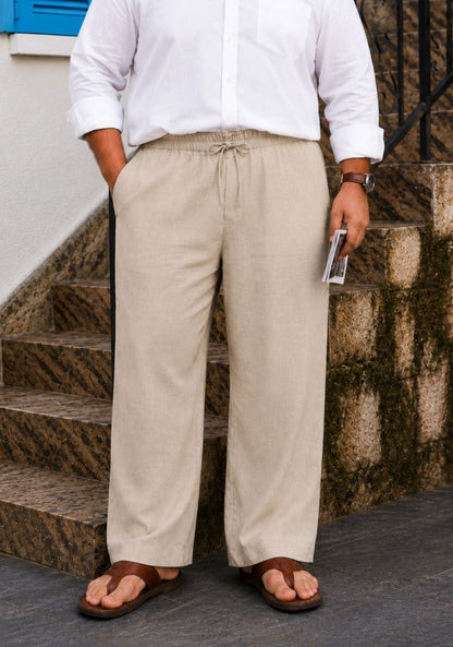 Beige Linen Plus SIze Relaxed Fit Men Pant-51563