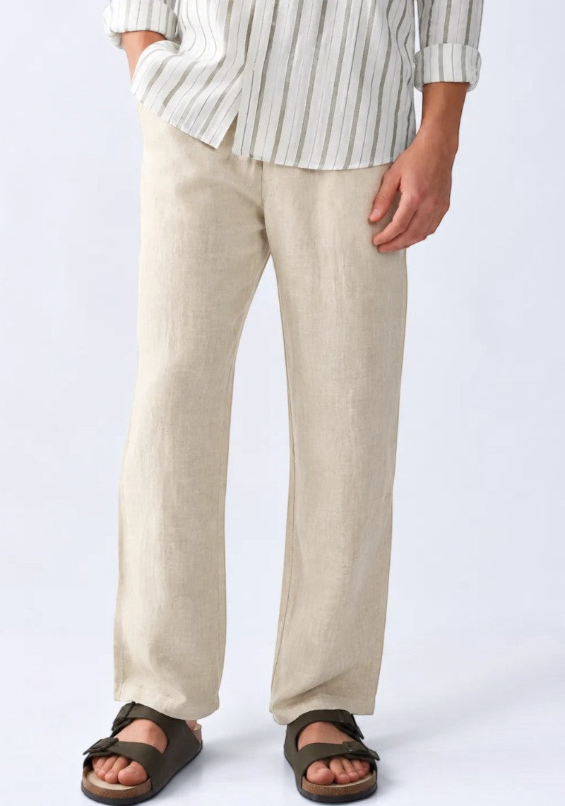 Beige Linen Loose Fit Men Pant-51903