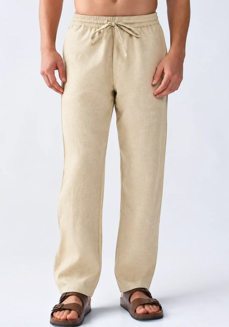Beige Linen Loose Fit Men Pant-51903