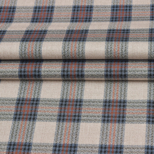 Wool Blazer Fabric (2 Meter)-Beige Orange and Black Checks-90645
