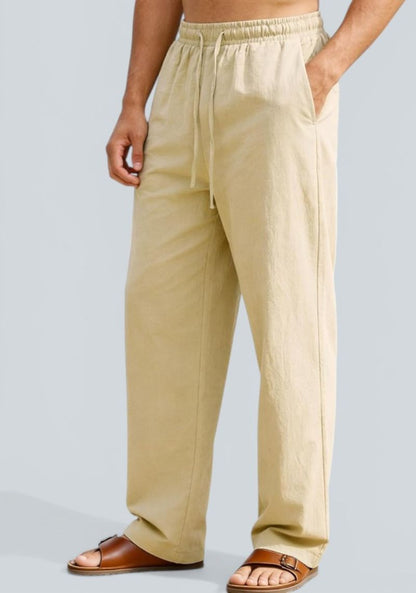 Beige Premium Linen Relaxed Fit Loose Fit Men Pant-50876