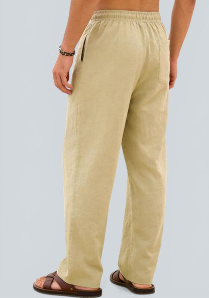 Beige Premium Linen Relaxed Fit Loose Fit Men Pant-50876