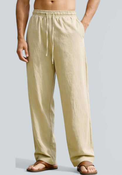 Beige Premium Linen Relaxed Fit Loose Fit Men Pant-50876