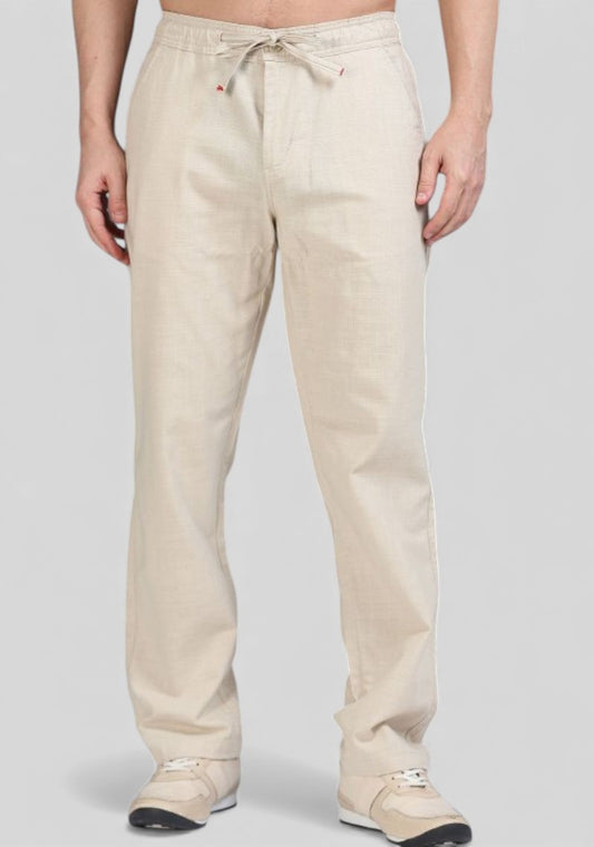 Beige Premium Linen Relaxed Fit Loose Fit Men Trouser-50472