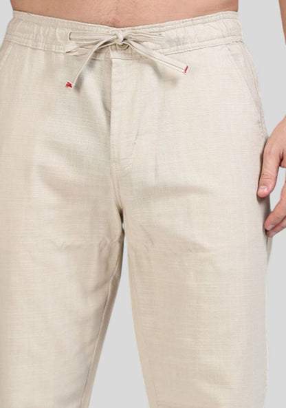 Beige Premium Linen Relaxed Fit Loose Fit Men Trouser-50472