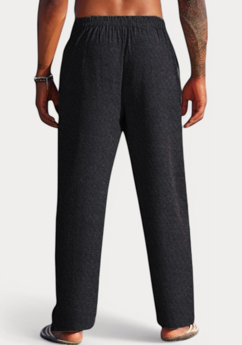Black Cotton Linen Loose Fit Men Pant-49516