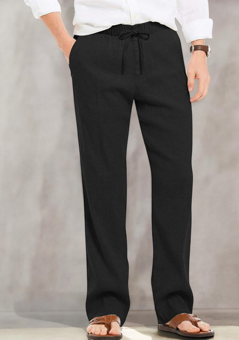 Black Linen Loose Fit Men Pant-49501