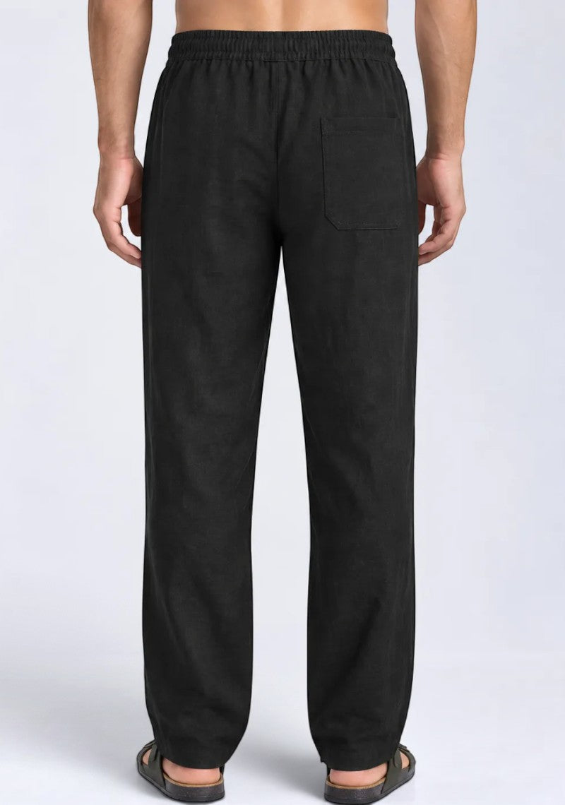 Black Linen Loose Fit Men Pant-51898