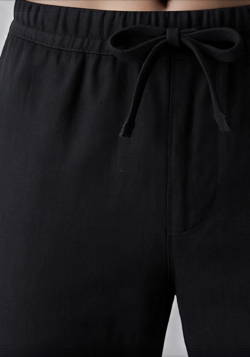 Black Linen Loose Fit Men Pant-51898
