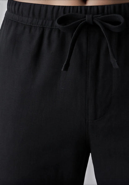 Black Linen Loose Fit Men Pant-51898