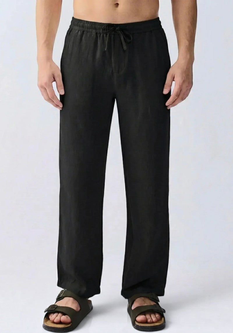 Black Linen Loose Fit Men Pant-51898