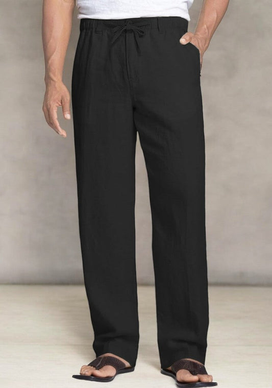 Black Linen Regular Fit Pant-49366