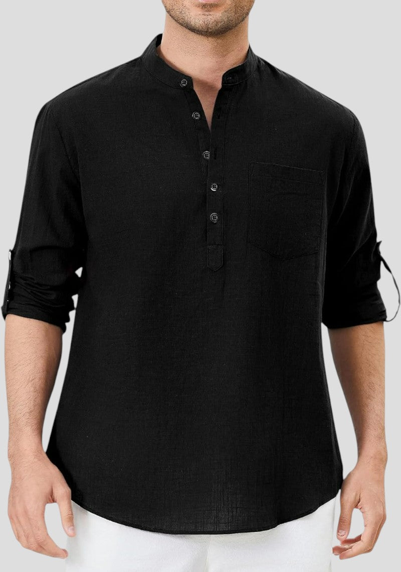 Black Linen Solid Short Kurta-50839