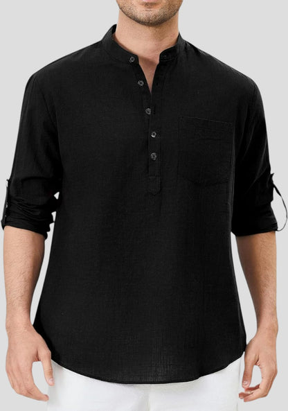 Black Linen Solid Short Kurta-50839