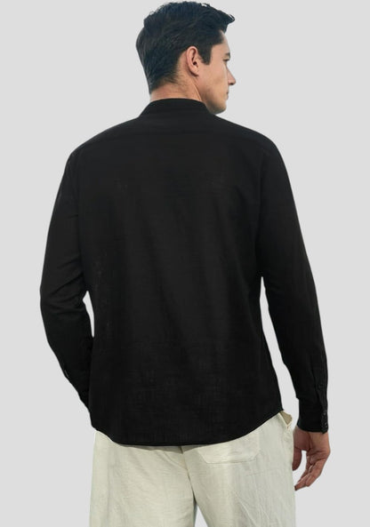 Black Linen Solid Short Kurta-50839