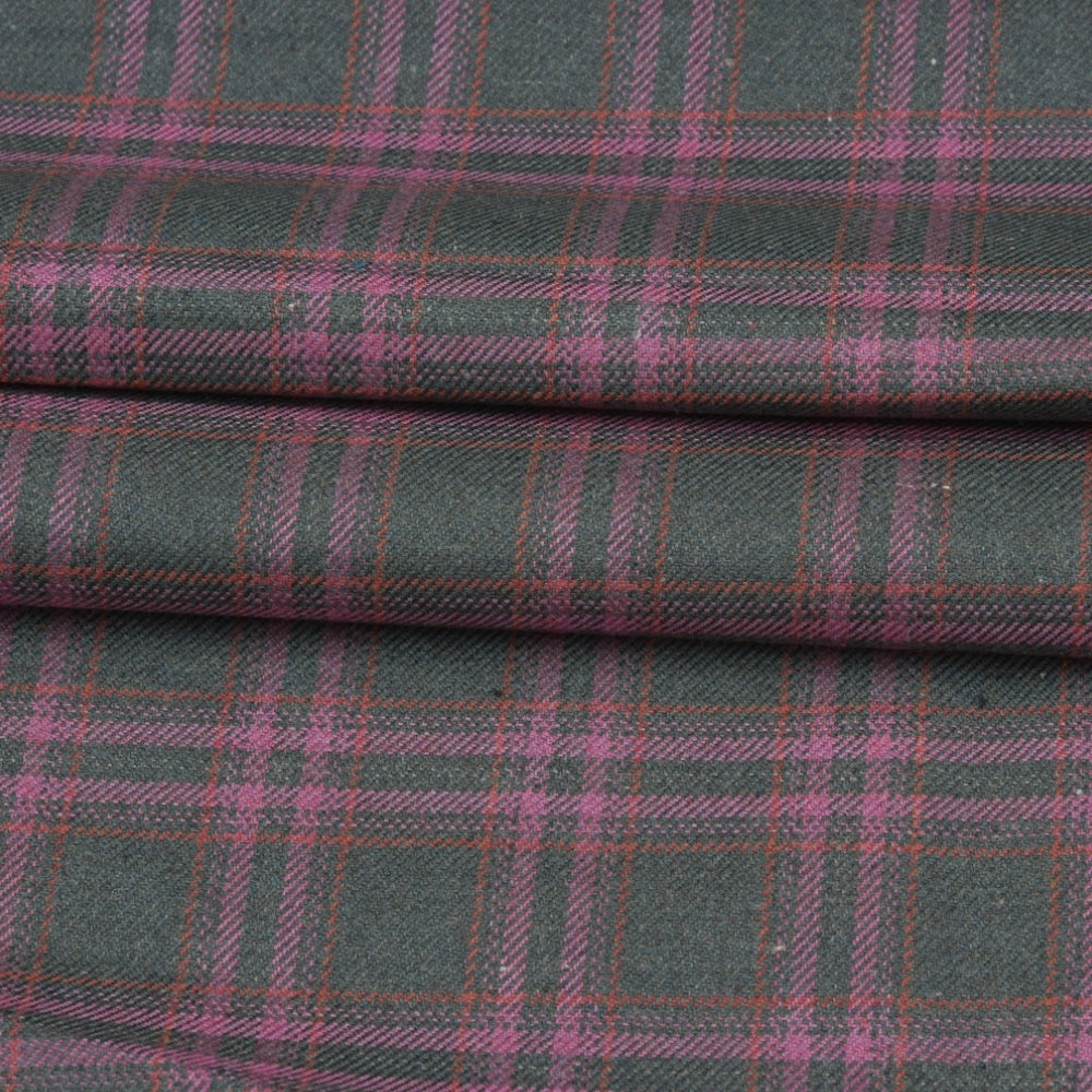 Wool Blazer Fabric (2 Meter)-Black Pink Checks-90636