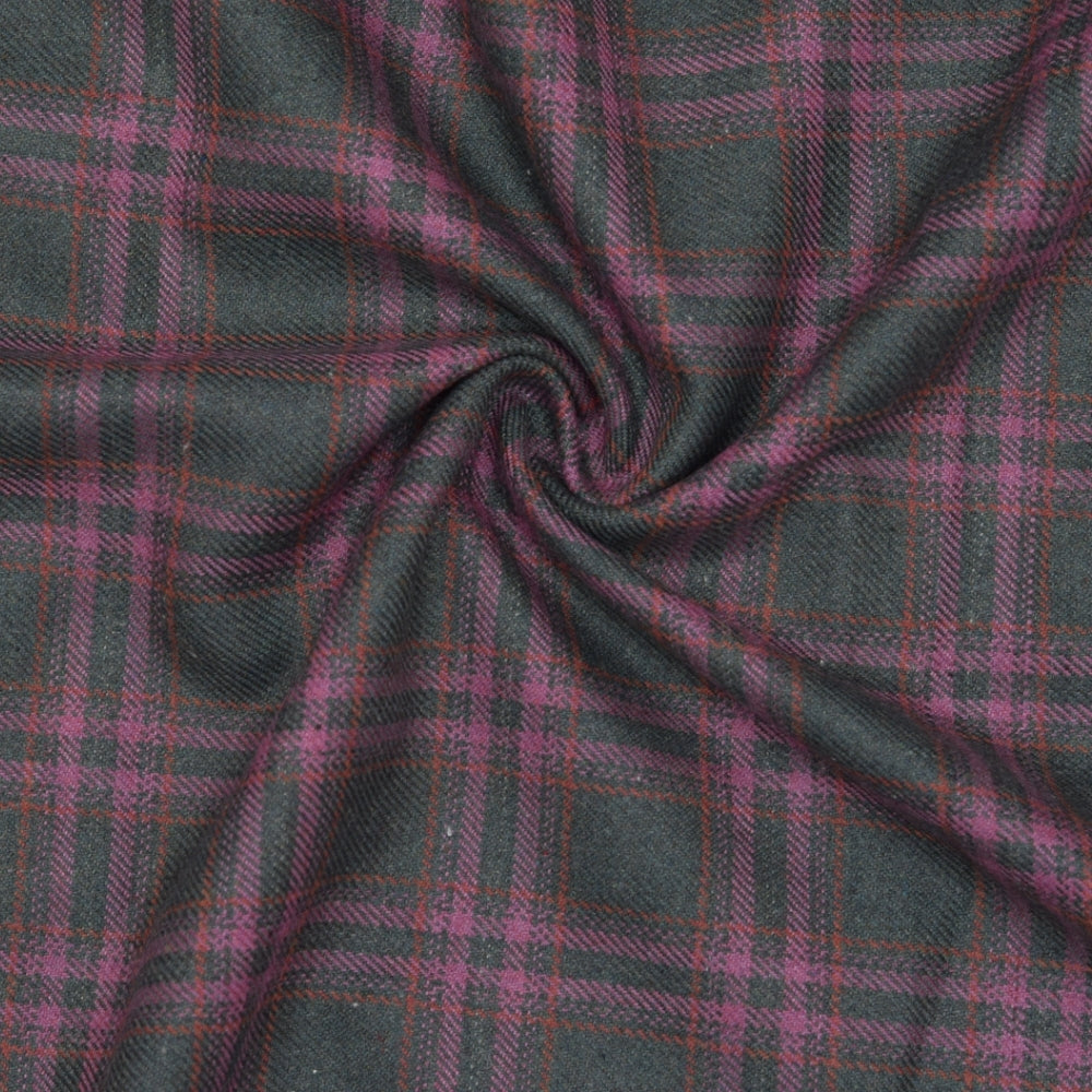 Wool Blazer Fabric (2 Meter)-Black Pink Checks-90636