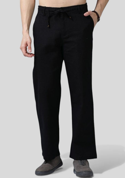 Black Premium Linen Relaxed Fit Loose Fit Men Trouser-50475