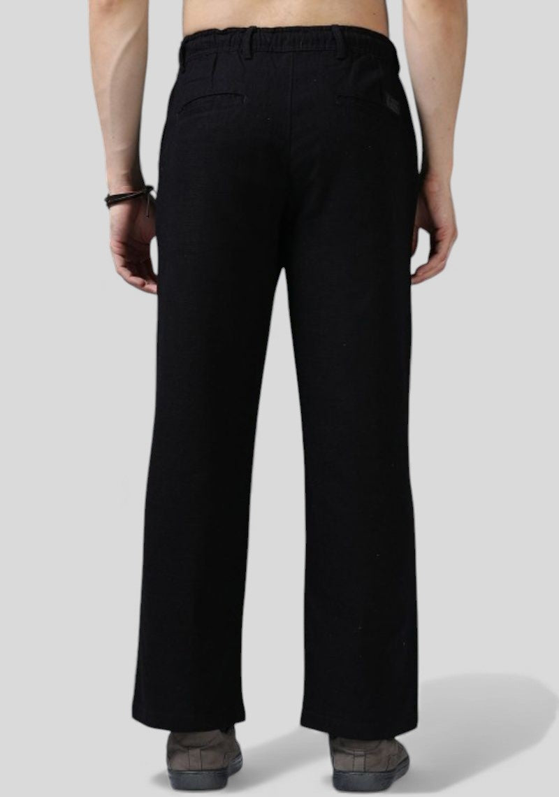 Black Premium Linen Relaxed Fit Loose Fit Men Trouser-50475