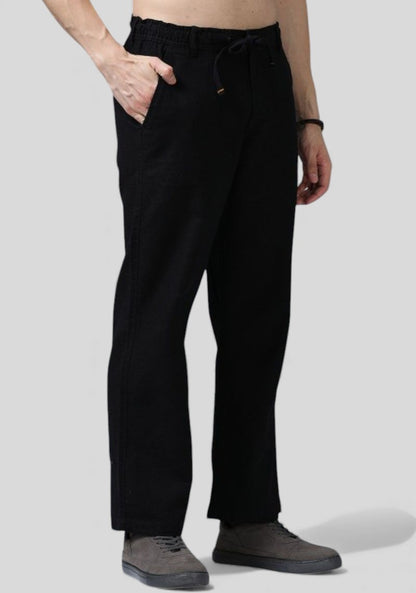 Black Premium Linen Relaxed Fit Loose Fit Men Trouser-50475