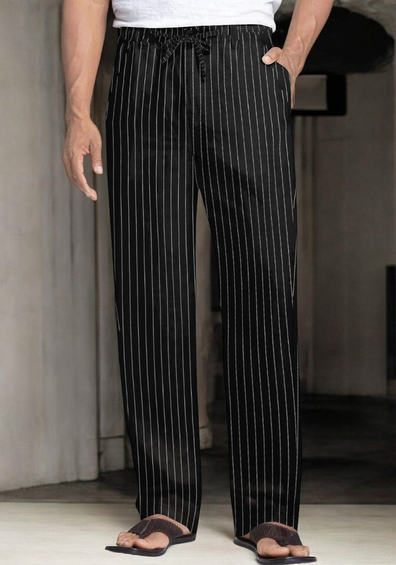 Black and White Linen Regular Fit Pant-49373