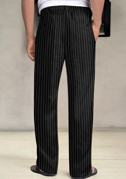Black and White Linen Regular Fit Pant-49373