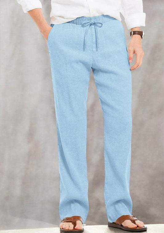 Blue Linen Loose Fit Men Pant-49496