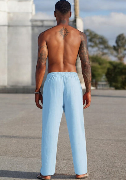 Combo of 2 Linen Loose Fit Men Pant Light Gray and Blue-49600