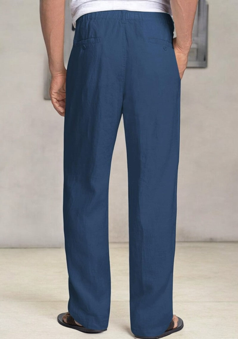 Blue Linen Regular Fit Pant-49367