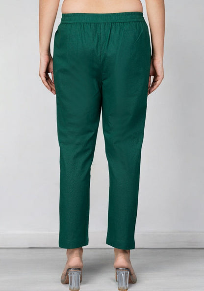 Bottle Green Cotton Pant-49199