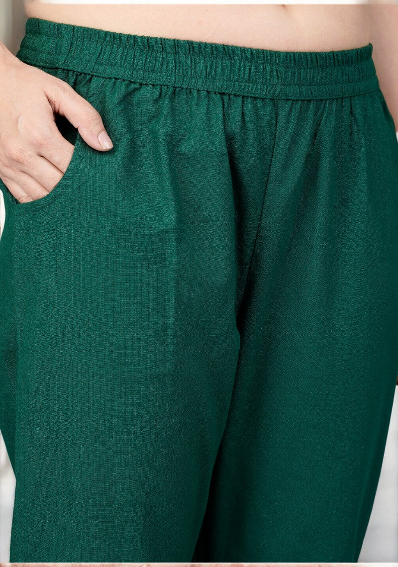 Bottle Green Cotton Pant-49199