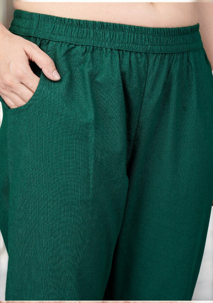 Bottle Green Cotton Pant-49199