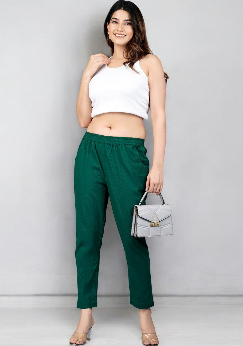 Bottle Green Cotton Pant-49199