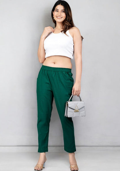Bottle Green Cotton Pant-49199