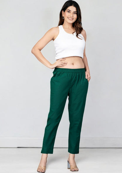 Bottle Green Cotton Pant-49199