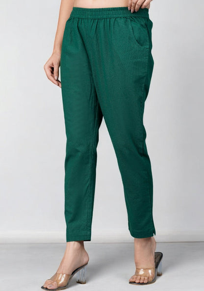 Bottle Green Cotton Pant-49199